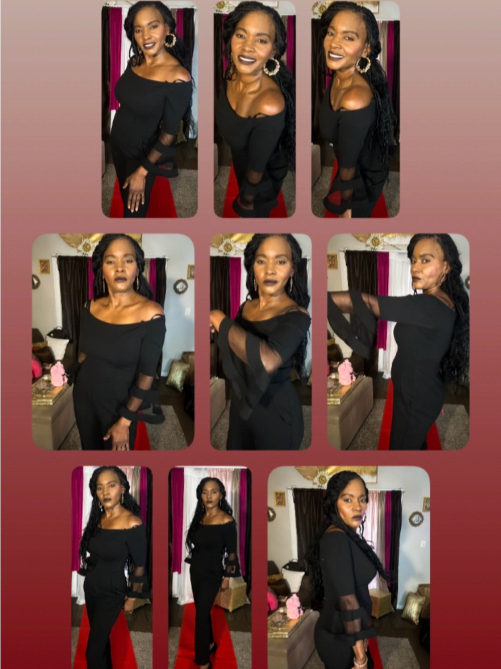 Premier Amour size 6 Off-Shoulder Black Women's Jumper with Sheer Sleeve Panels.